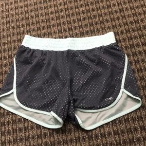 turquoise and grey athletic shorts